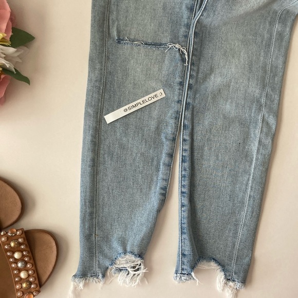 Loft jeans one knee ripped raw hem fade color high waisted size 24/00 - Picture 3 of 4